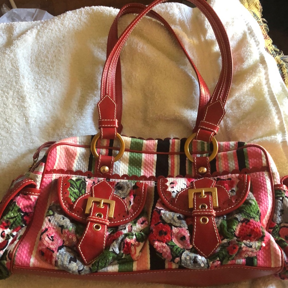 Isabella Fiore Pink Stripes/ Floral Bag